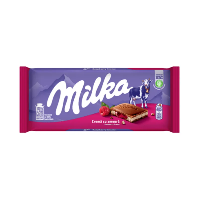 Milka Ciocolata Lapte Si Crema Zmeura 100 G