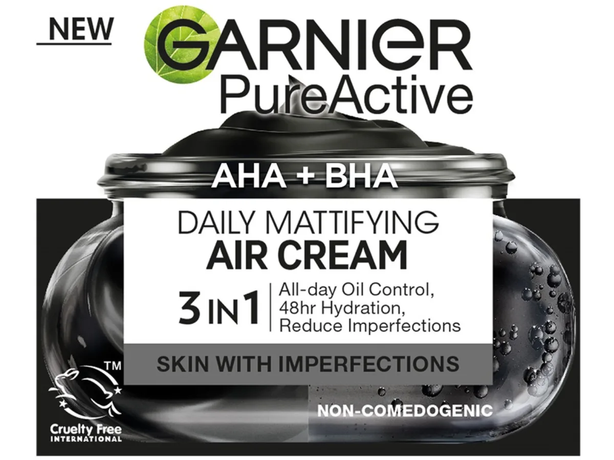 Garnier Pure Active Aha+Bha Charcoal Mattifying Daily Cream – Crema Matifianta Cu Textura Gel, 50 Ml