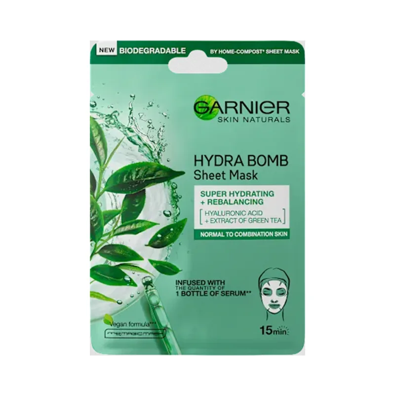 Masca Servetel Garnier Skin Naturals Hydra Bomb Cu Acid Hialuronic Si Ceai Verde