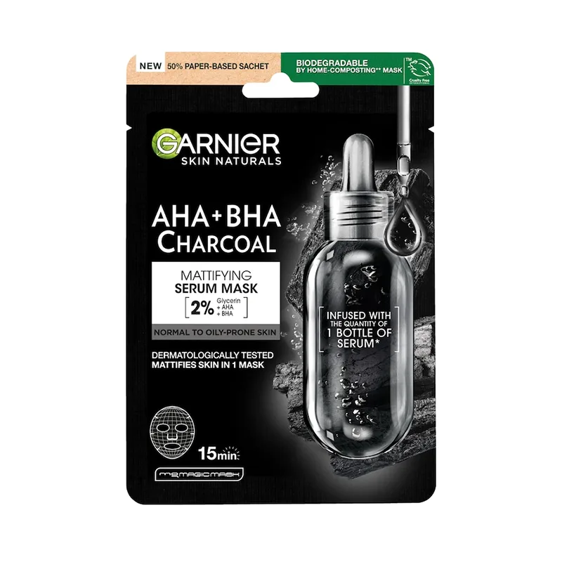Masca Servetel Super Hidratare Si Matifiere Cu Carbune Garnier Skin Naturals – 28 G