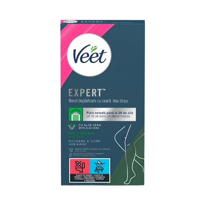 Veet Expert Benzi Depilatoare Cu Ceara Cu Aloe Vera Pentru Corp 12Buc