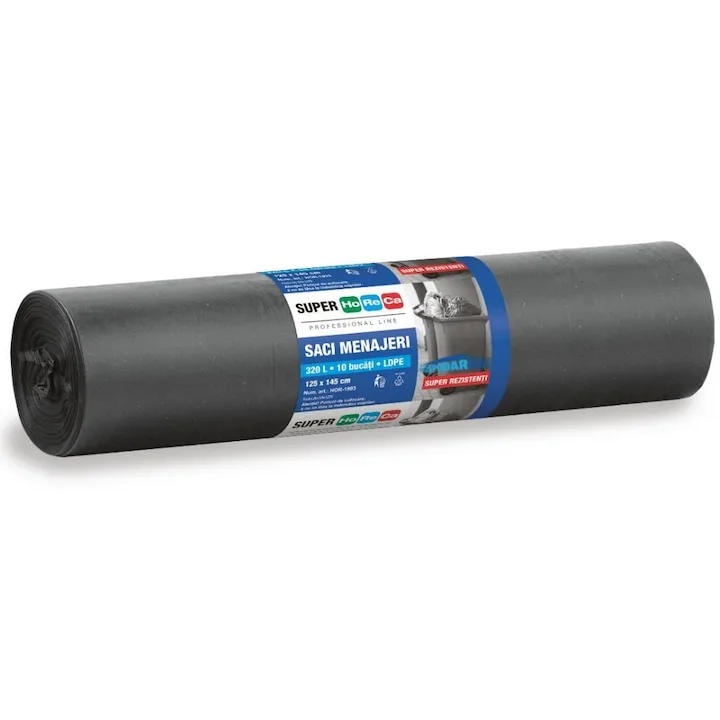 Saci Menajeri Super Horeca Ldpe Negru 320 L 10 Bucati
