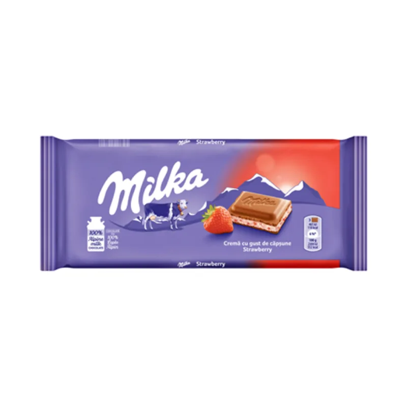 Milka Ciocolata Lapte Si Crema Capsuni 100 G