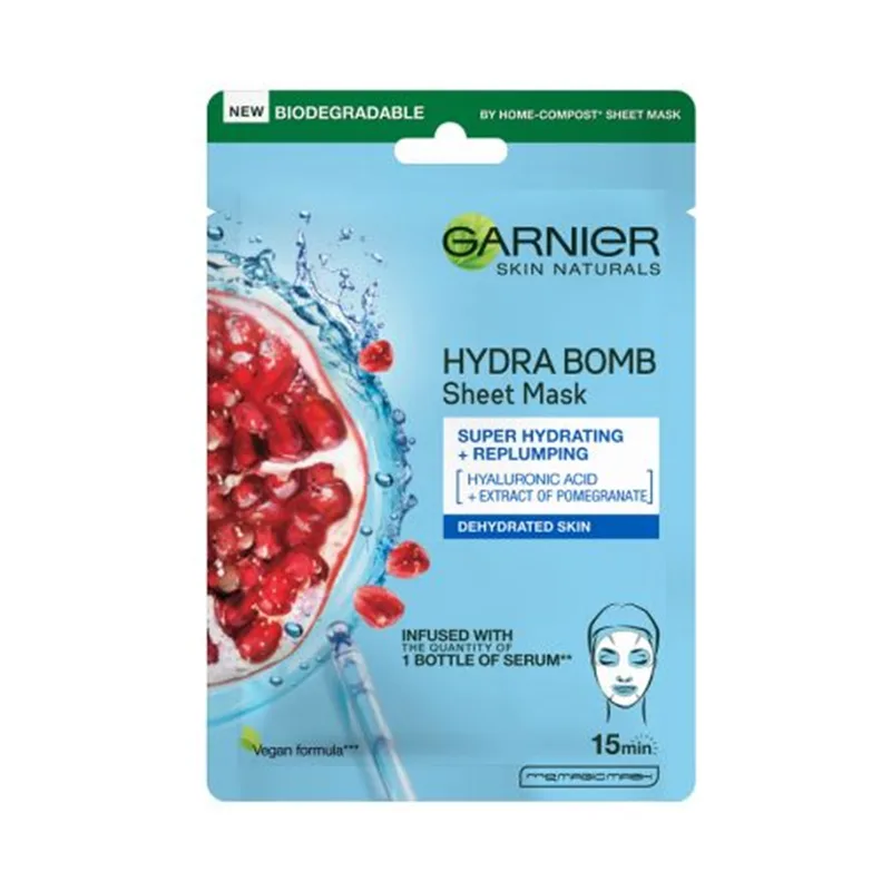 Masca Servetel Garnier Skin Naturals Hydra Bomb Cu Acid Hialuronic Si Rodie