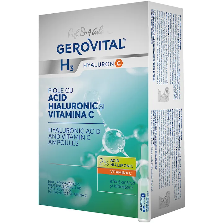 Fiole Cu Acid Hialuronic Si Vitamina C Gerovital H3 Hyaluron-C Concentratie 2% – 10 Buc X 2 Ml