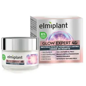 Crema De Noapte Elmiplant Glow Expert 4D – Impotriva Petelor Pigmentare Si Antirid Cu Niacinamida Si Bakuchiol, 50 Ml