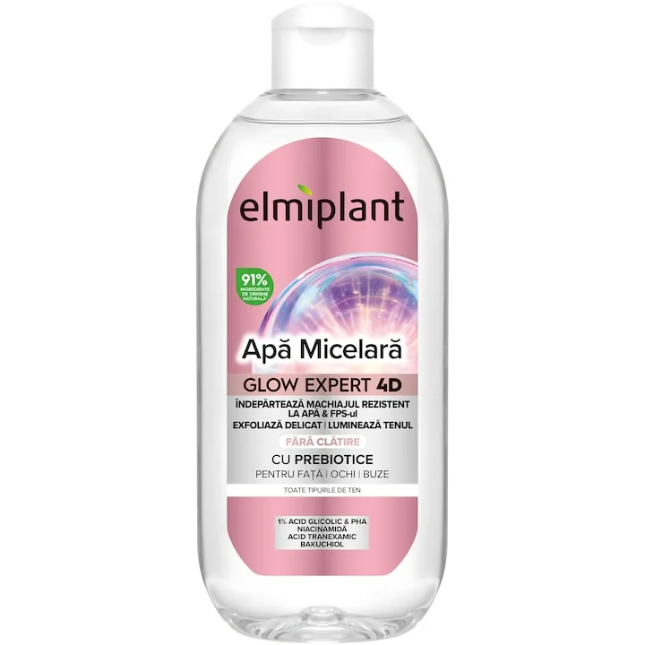 Apa Micelara Elmiplant Glow Expert 4D Curata Delicat Fata, Ochii Si Buzele, Indeparteaza Machiajul