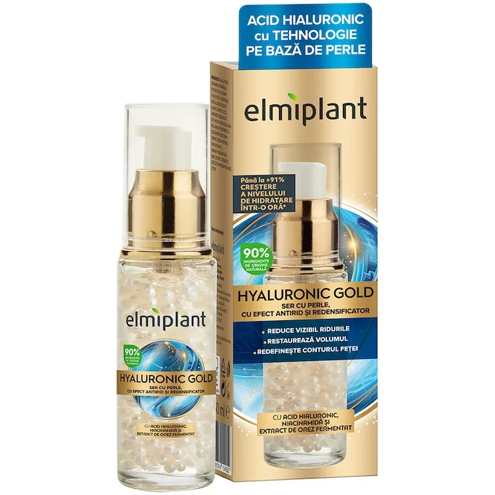 Ser Anti-Rid Cu Perle Pentru Fata Elmiplant Hyaluronic Gold 30 Ml