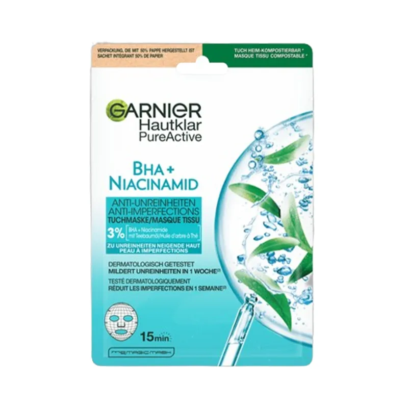 Masca Servetel Garnier Skin Naturals Pure Active Cu Bha Si Niacinamide