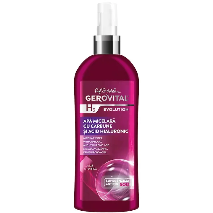Apa Micelara Gerovital H3 Evolution Cu Carbune Si Acid Hialuronic, 150 Ml