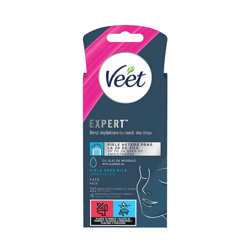 Veet Expert Benzi Depilatoare Cu Ceara Cu Ulei De Migdale Pentru Fata 20Buc