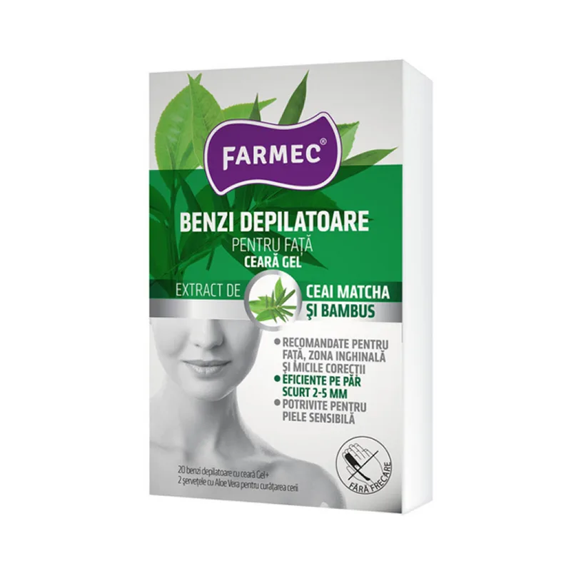 Farmec Benzi Depilatoare Pentru Fata Ceai Matcha Si Bambus 20 Buc