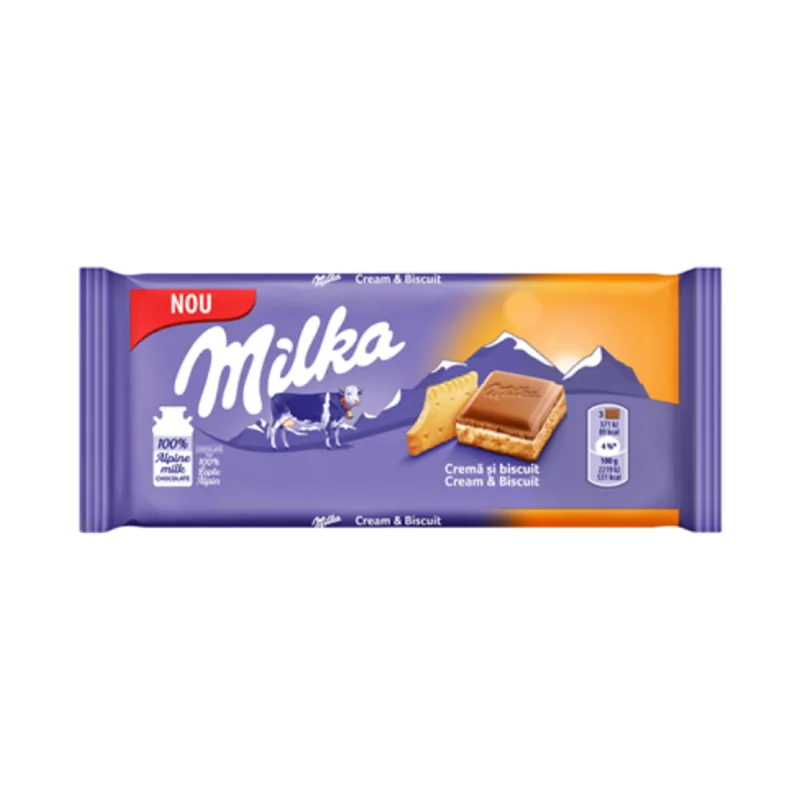Milka Ciocolata Cu Crema De Lapte Si Biscuiti 100 G
