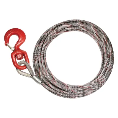 Cablu pentru troliu otelit Ø 12mm - 50m cu carlig rotativ