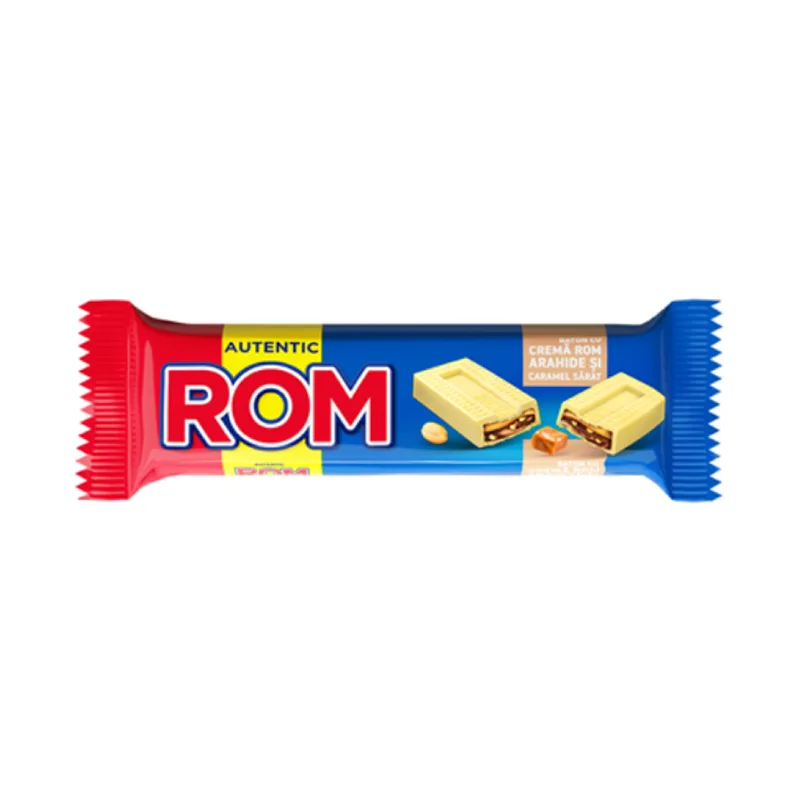 Rom Baton De Ciocolata Alba Cu Arahide Si Caramel 44 G