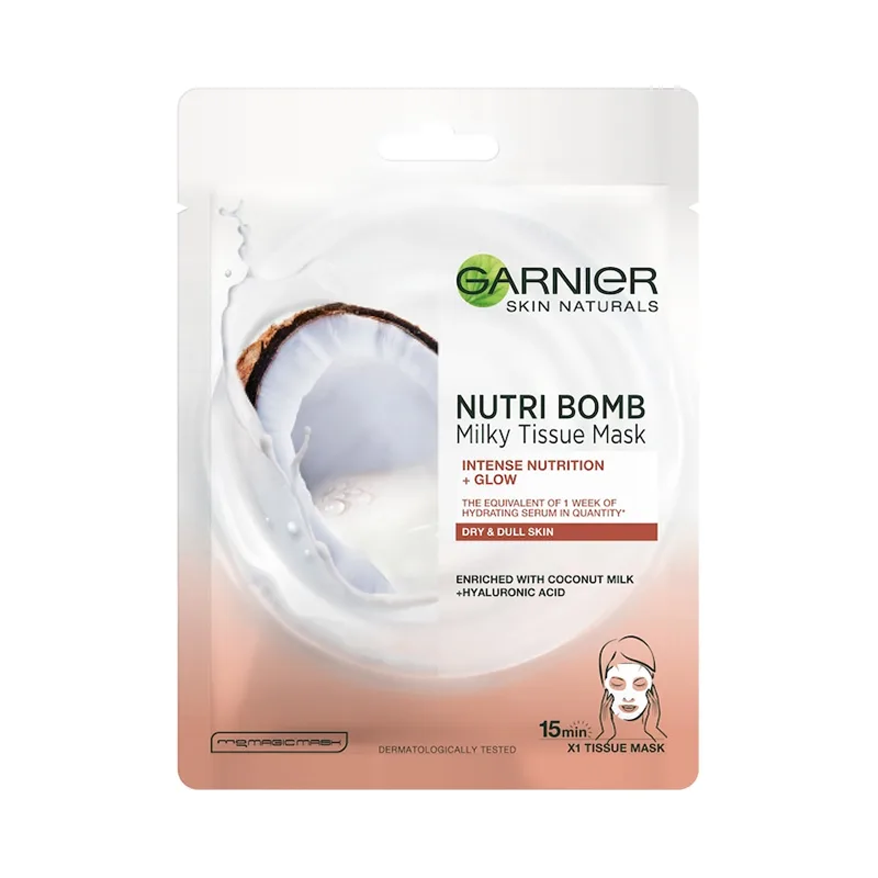 Masca Servetel Garnier Nutri Bomb Cu Lapte De Cocos Si Acid Hialuronic